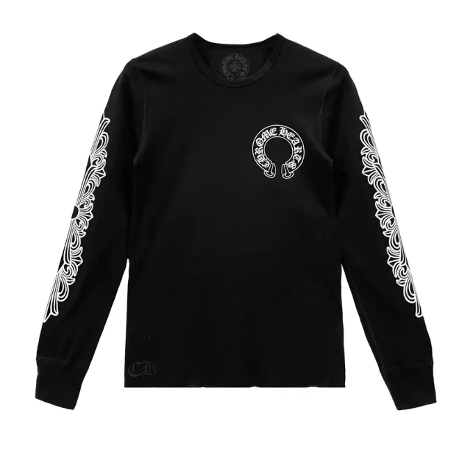 Chrome Hearts Horseshoe Floral Sleeve Waffle Thermal Shirt blk