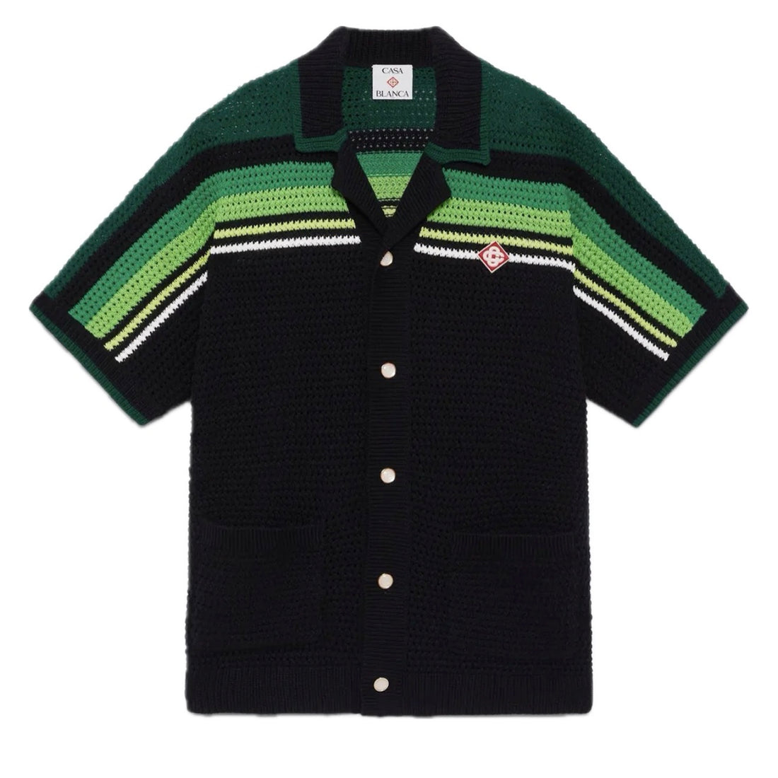 CASABLANCA Tennis Cotton Crochet Blk/Green Crochet Shirt