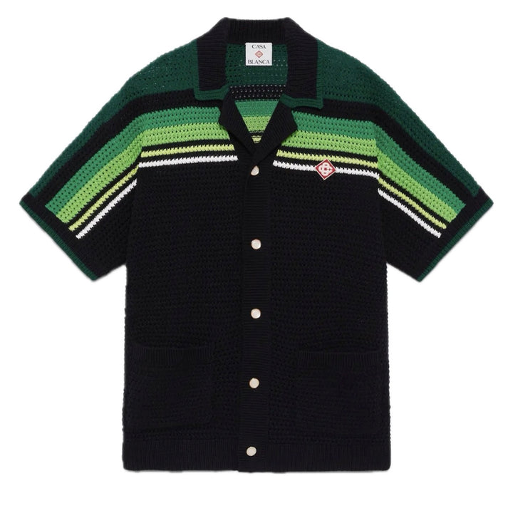 CASABLANCA Tennis Cotton Crochet Blk/Green Crochet Shirt
