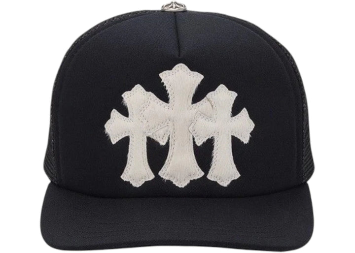 Chrome Hearts White Cemetary Cross CH Trucker Hat Black