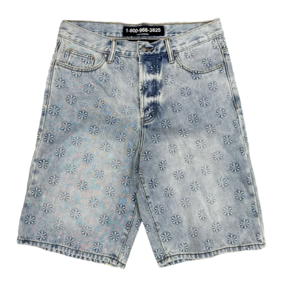 LostShdws Embossed Jean Shorts Blue
