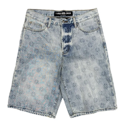 LostShdws Embossed Jean Shorts Blue Image
