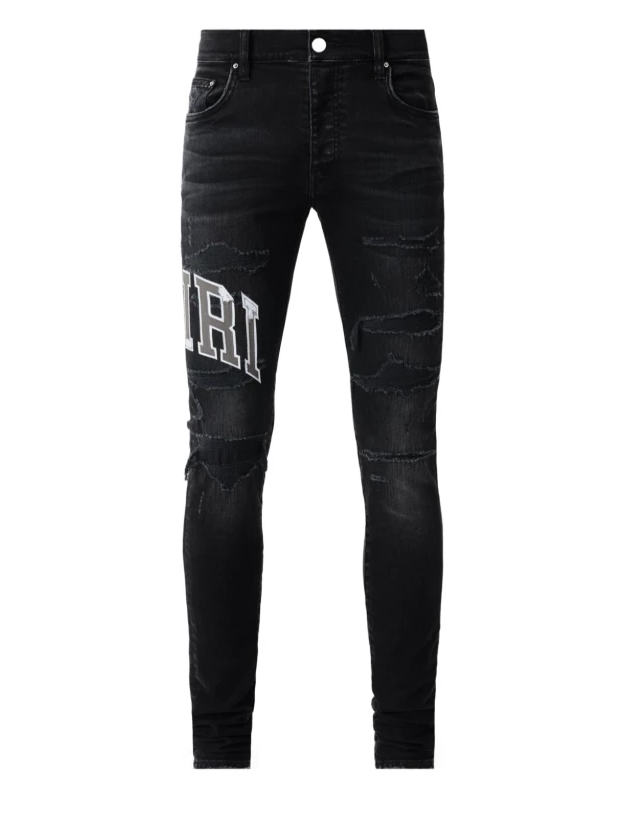 VARSITY LOGO REPAIR AMIRI JEANS VINTAGE BLACK