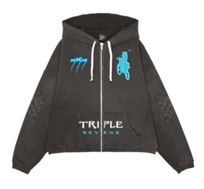 Triple Sevens Moto Zip Up Hoodie Black Image