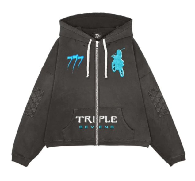 Triple Sevens Moto Zip Up Hoodie Black