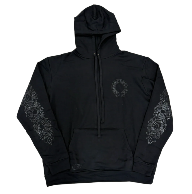 Chrome Hearts Black Horseshoe Floral Hoodie