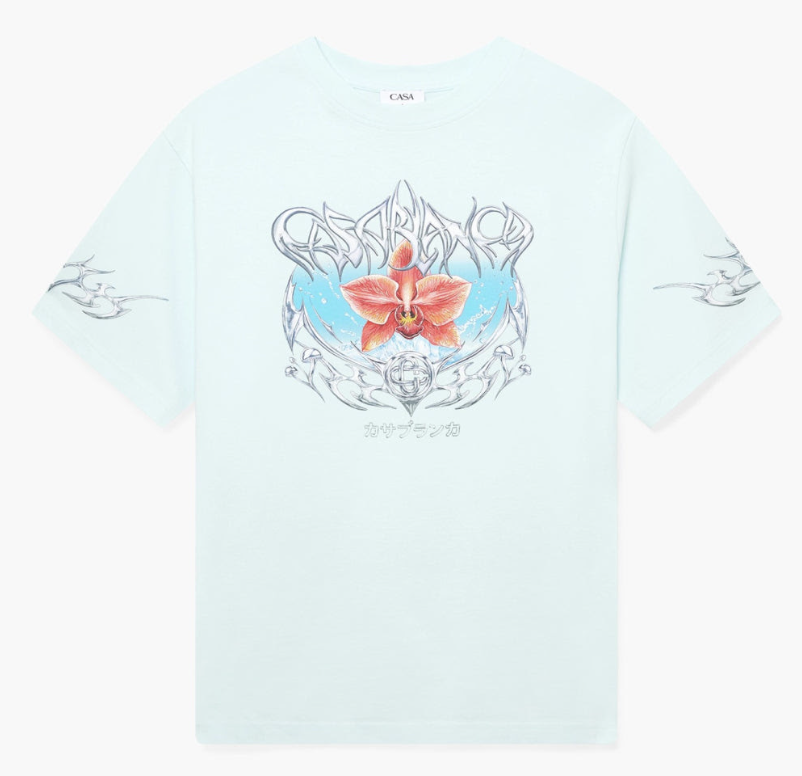 CASABLANCA Blades Printed Oversized T-Shirt Pale Blue