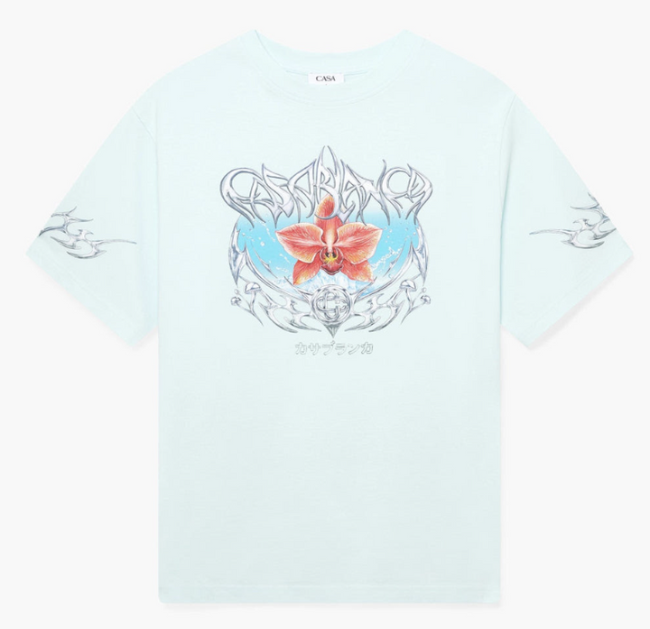 CASABLANCA Blades Printed Oversized T-Shirt Pale Blue