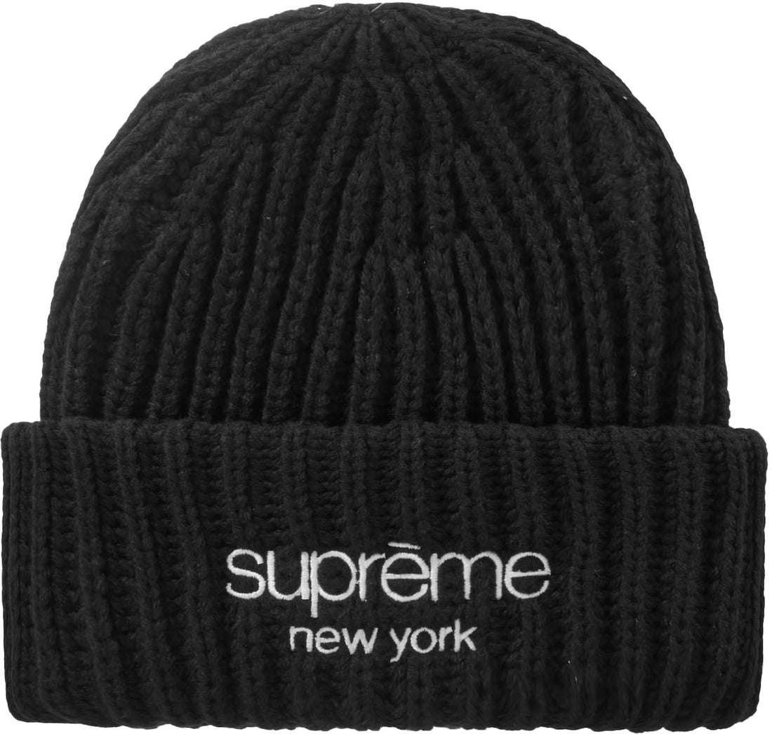 Supreme Classic Logo Chunky Ribbed Beanie Black