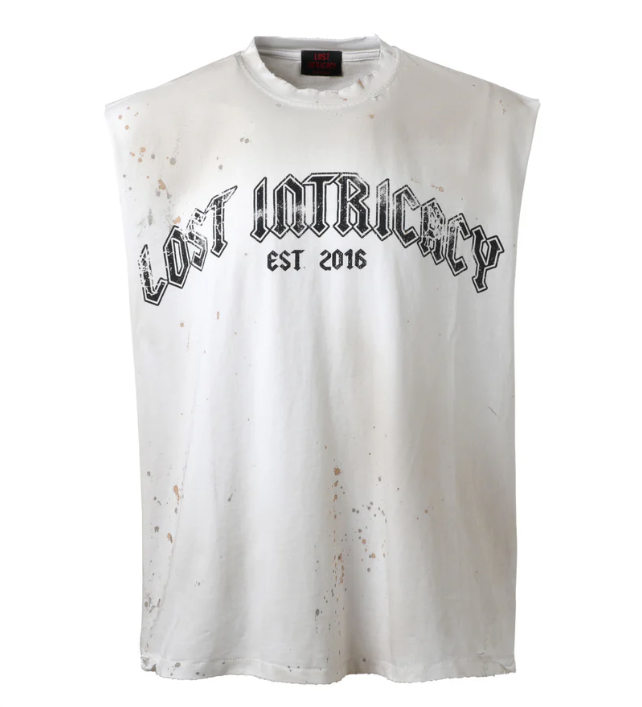 Lost Intricacy White Mud Wash Sleeveless Shirt