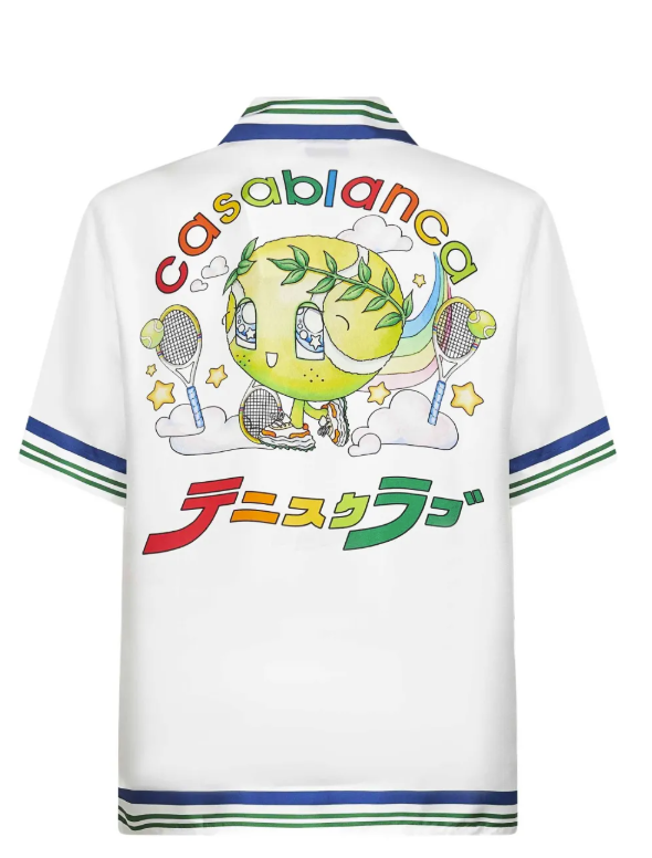 casablanca tennis mascot short sleeve silk twill shirt
