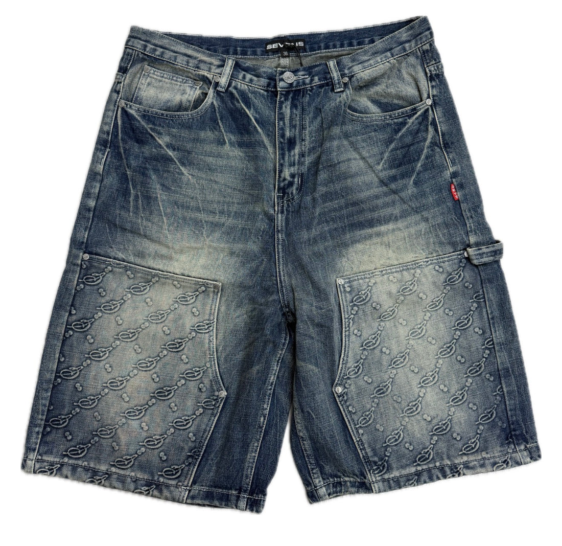 Triple Sevens Monogram Denim Shorts
