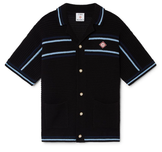 CASABLANCA Tennis Cotton Crochet Short Sleeve Shirt In Black