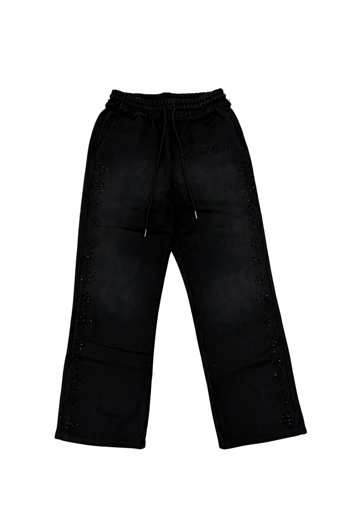 Dead Rose Black Rhinestone Sweats