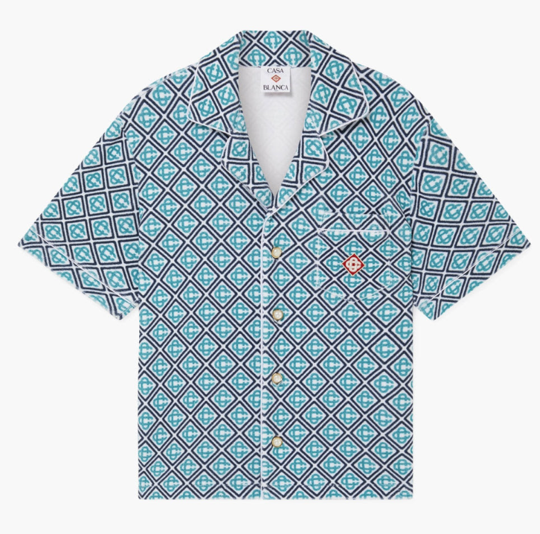 Casa Blanca Monogram Short Sleeve Towelling Shirt Turquoise