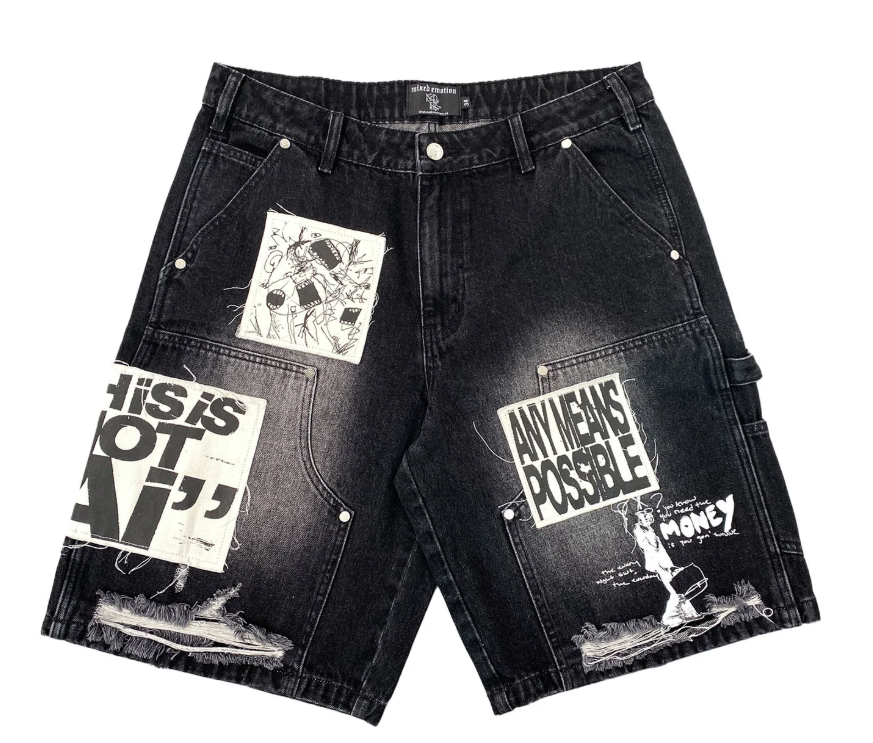 Mixed Emotions 'AI" BLK Denim Jorts