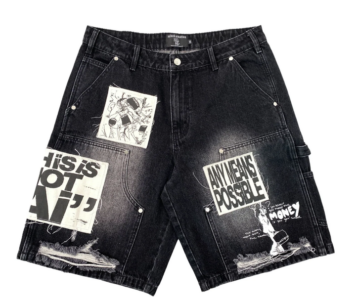 Mixed Emotions 'AI" BLK Denim Jorts