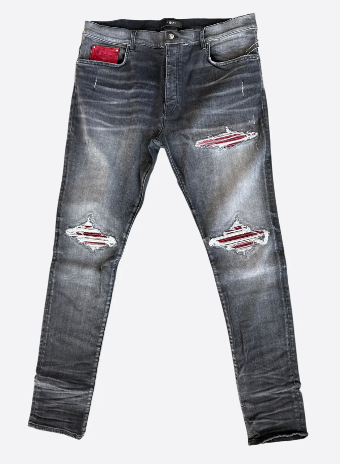 Amiri Rain Grey & Red Patch MX1 Jeans