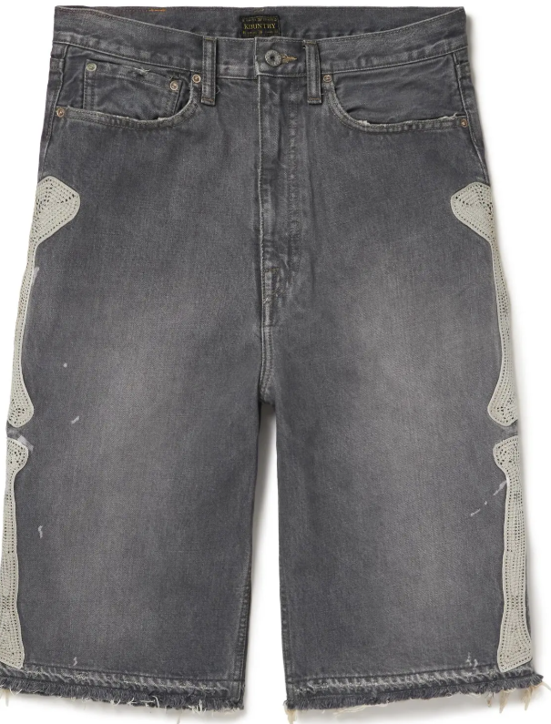 kapital  wide-leg appliquéd denim shorts - gray