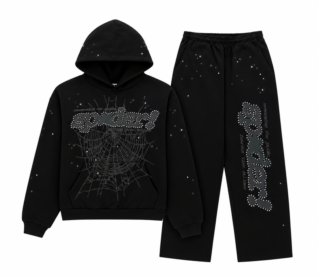 Sp5der Rhinestone Punk V2 Sweatpant Set Blk