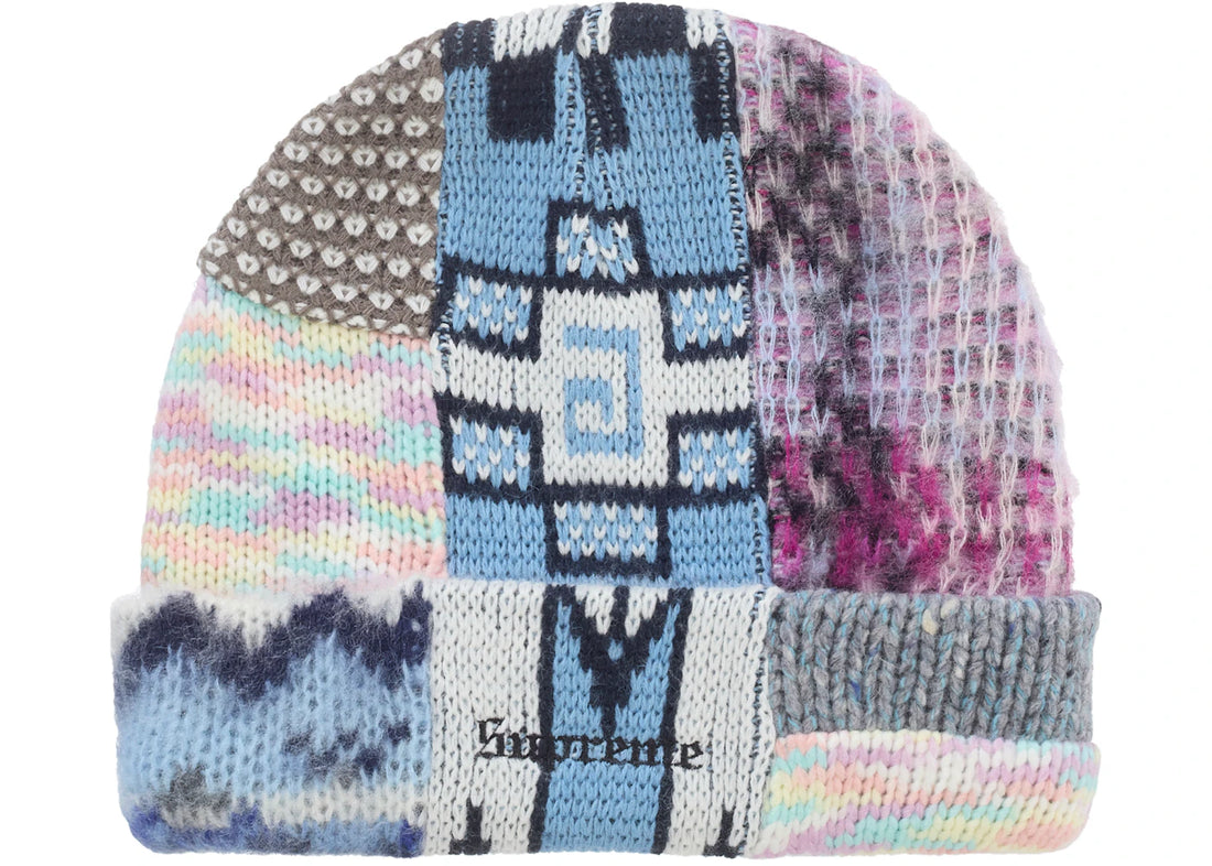 Supreme Patchwork Beanie Blue