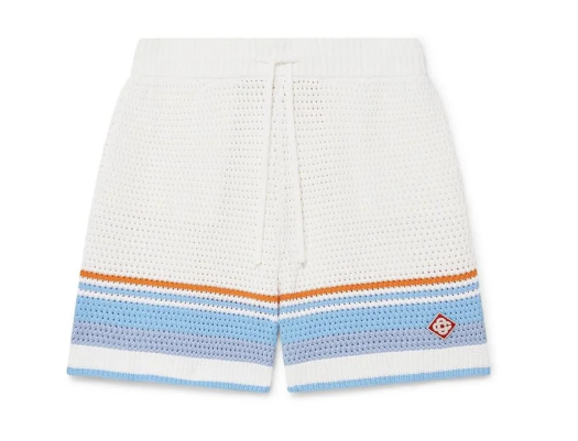 CASABLANCA Tennis Cotton Crochet Shorts In white/blue/orange