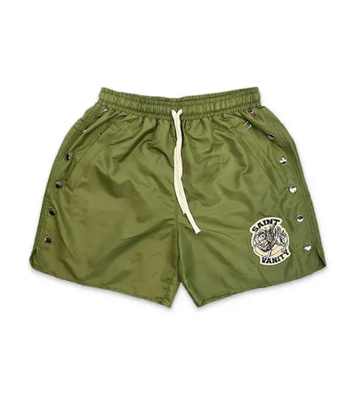 Saint Vanity Nylon Logo Button Shorts Olive Image