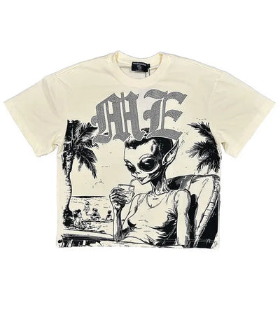 Mixed Emotion Beach Rhinestone Tee Cream Image