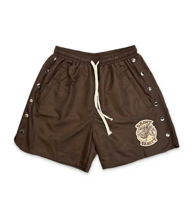 Saint Vanity Nylon Logo Button Shorts Brown Image