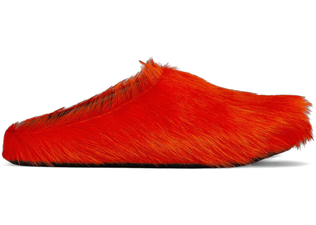Marni Long Hair Calfskin Fussbett Sabot Mule Orange