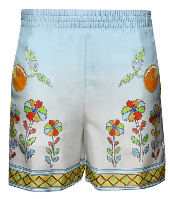 Casablanca Silk Drawstring Shorts Yourba Flowers