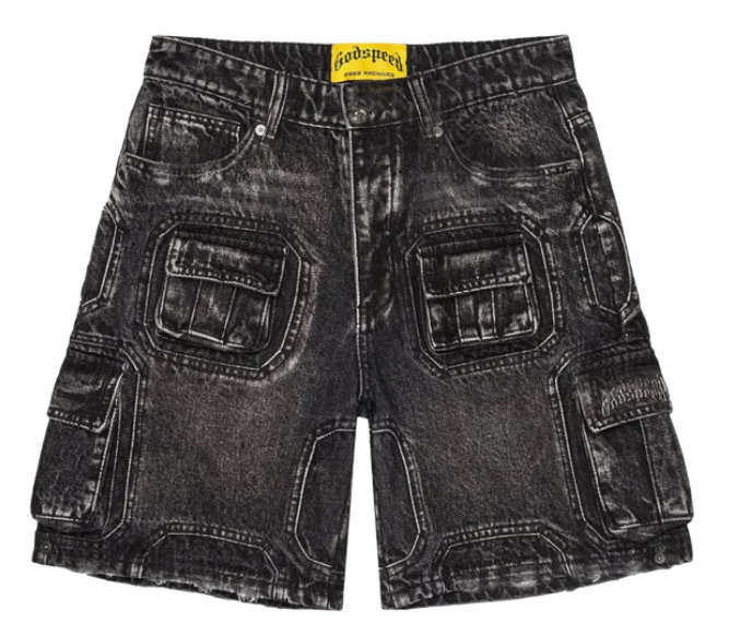 Godspeed Octagon Cargo Denim Shorts "Black"