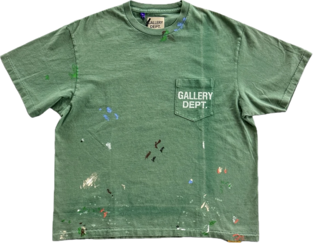 Gallery Dept Vintage Green Paint Splatter Logo T-Shirt