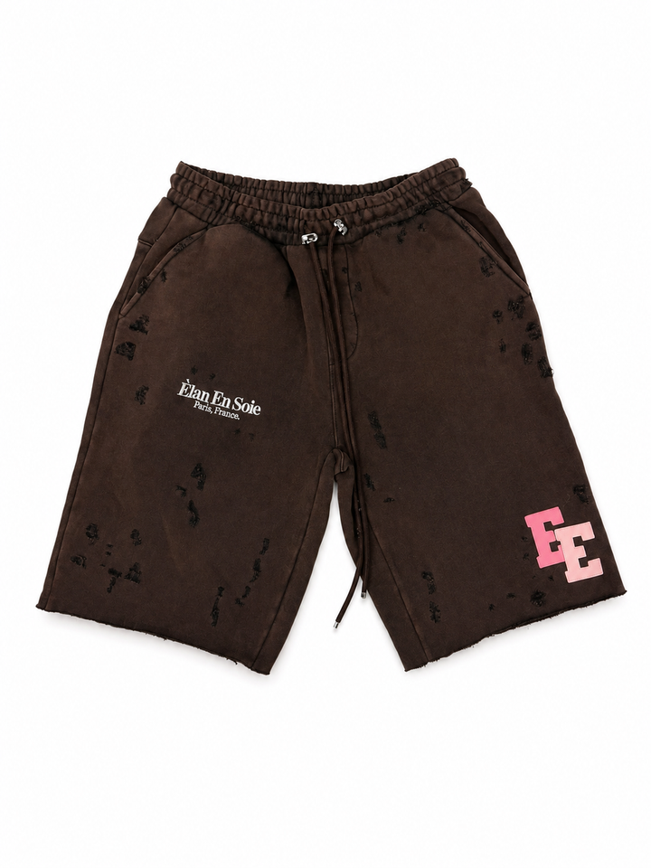 Èlan En Soie Leather Patch Sweat Shorts