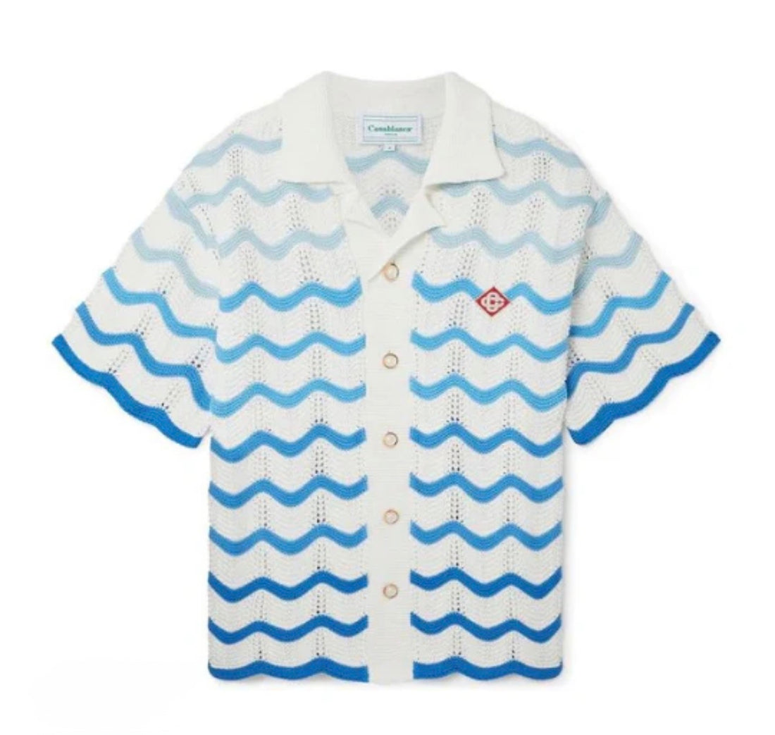 Casa Blanca Wavy Gardient Crochet Shirt
