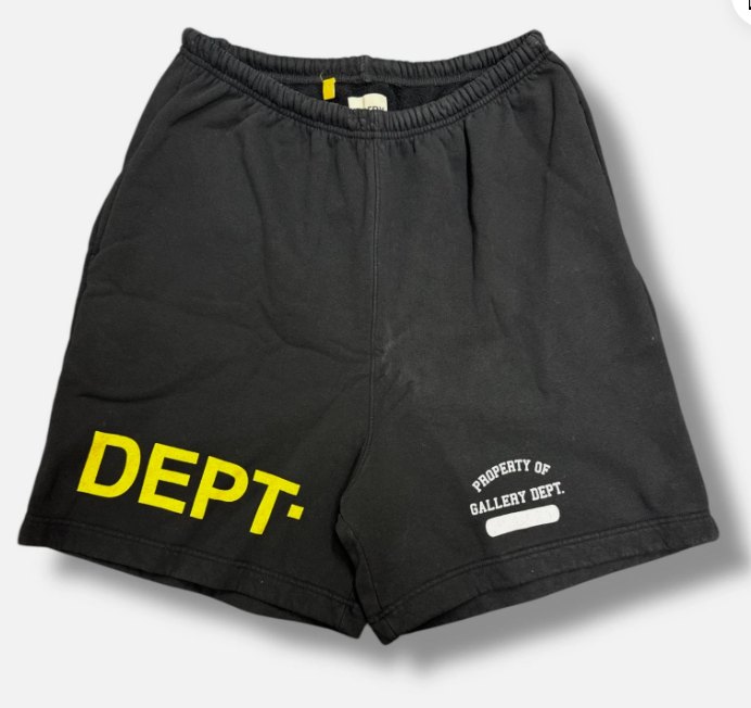 gallery dept black sweatshorts gold dept logo