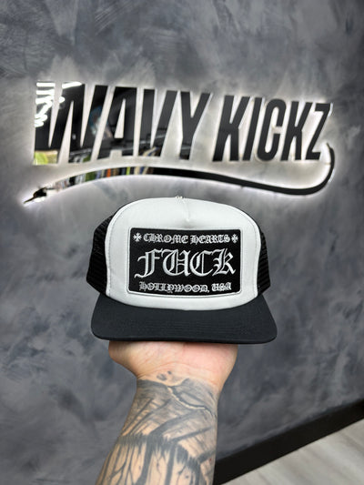 Chrome Hearts FUCK Hollywood Trucker Hat Black/White Image