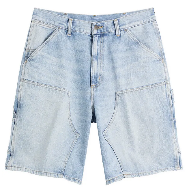 Carhartt WIP Denim Double Knee Shorts Blue Heavy Worn Bleached